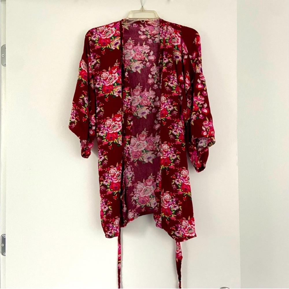 Floral Robe burgundy pink rose Small